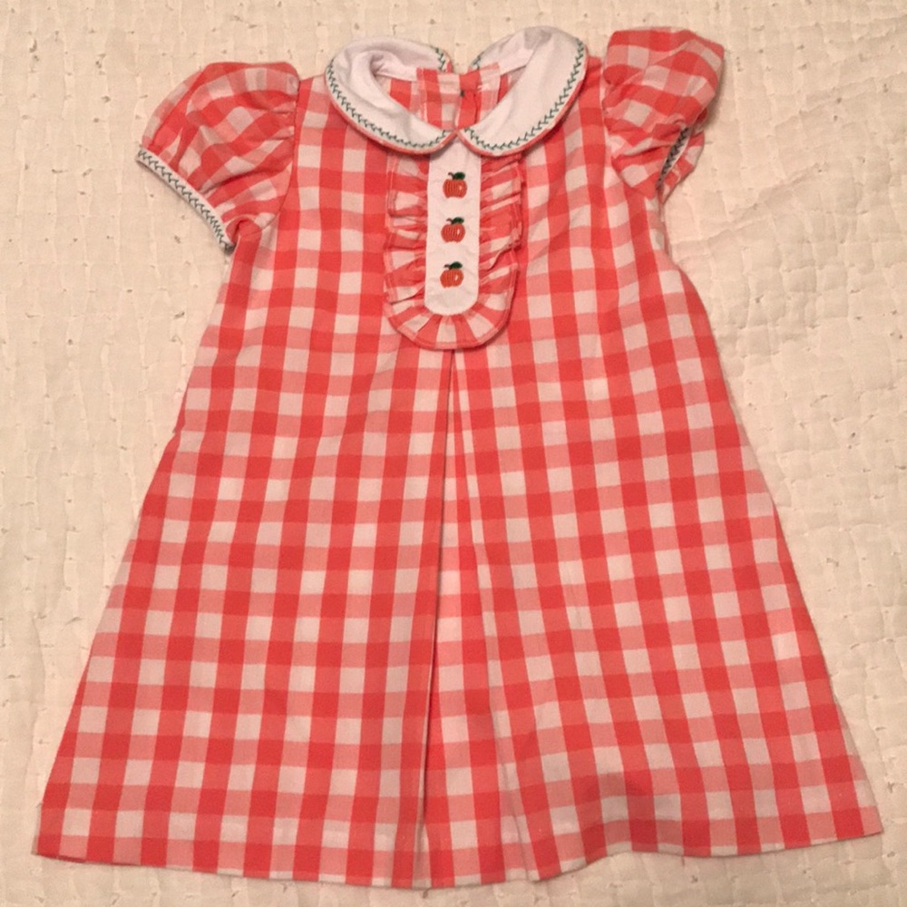 Shrimp and Grits kids checkered apple dress
